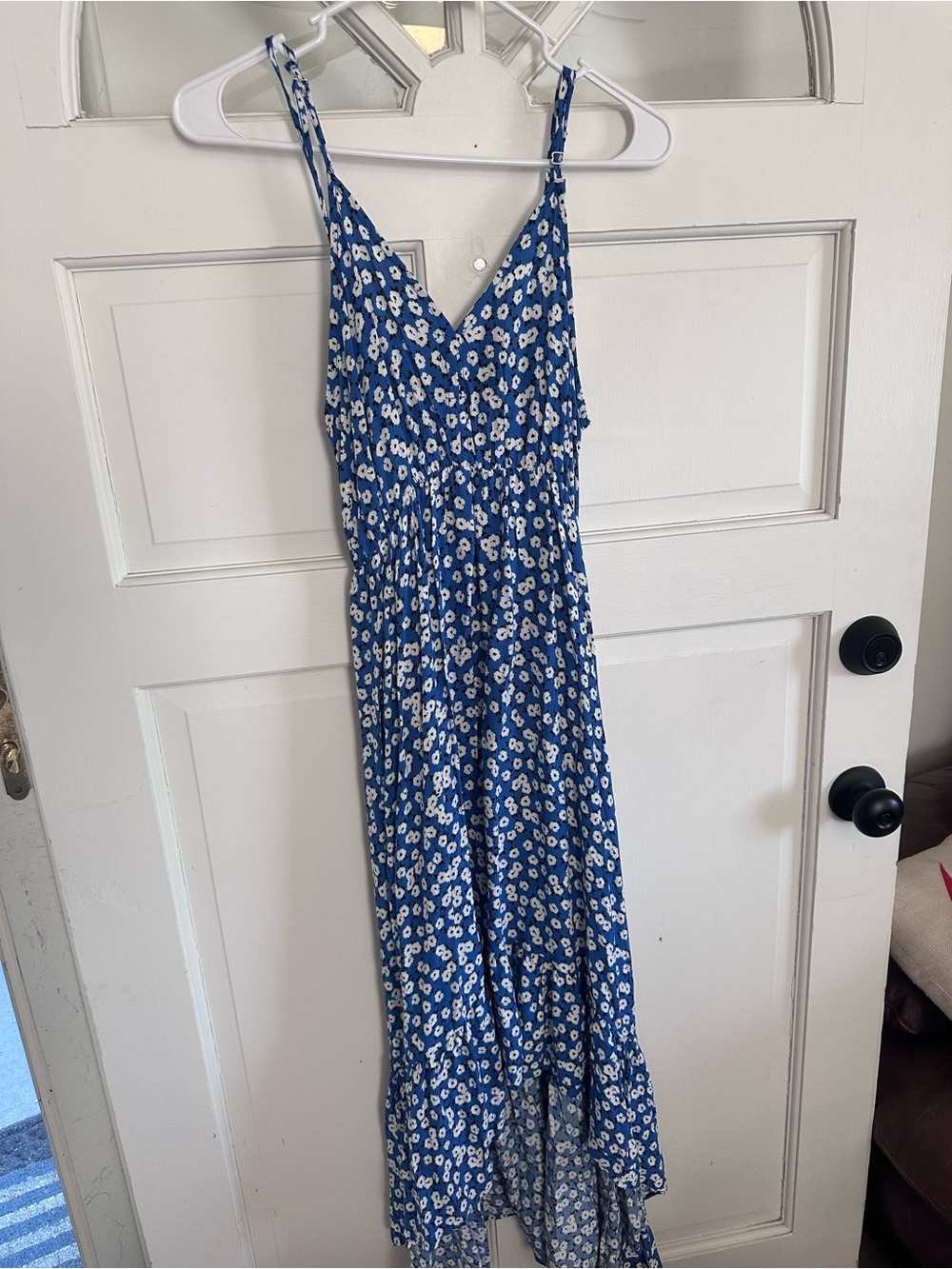 Blue Floral V-Neck Spaghetti-Strap Maxi Dress